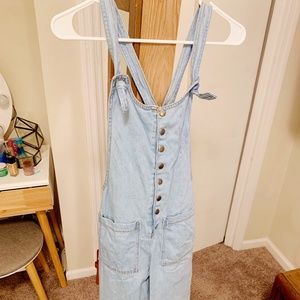 Full-Length Light Wash Overall Jeans